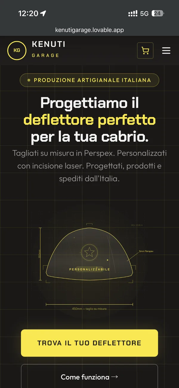 Screenshot dell'e-commerce di Enea, Kenuti Garage