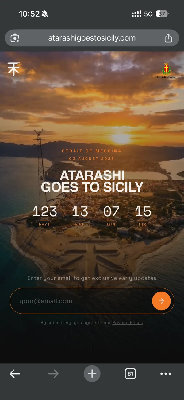 Screenshot della landing page di Federico, Atarashi